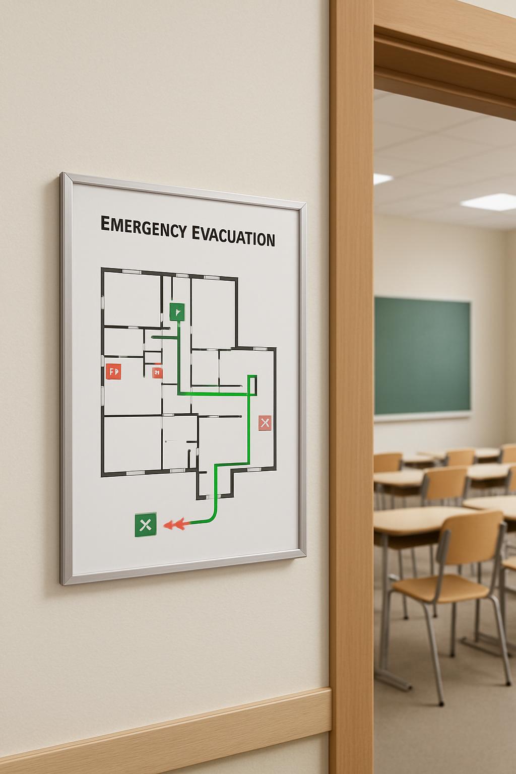 Deze overheadbinde monteert een lay-out van het bord van een klaslokaal, met navigatie-elementen door het Huis bij de uitg...